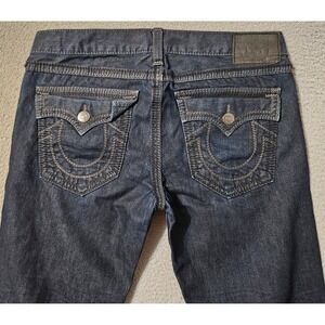 Vintage True Religion Denim Dark Blue Jeans Size 38x35 Ricky Big OT Thick Stitch